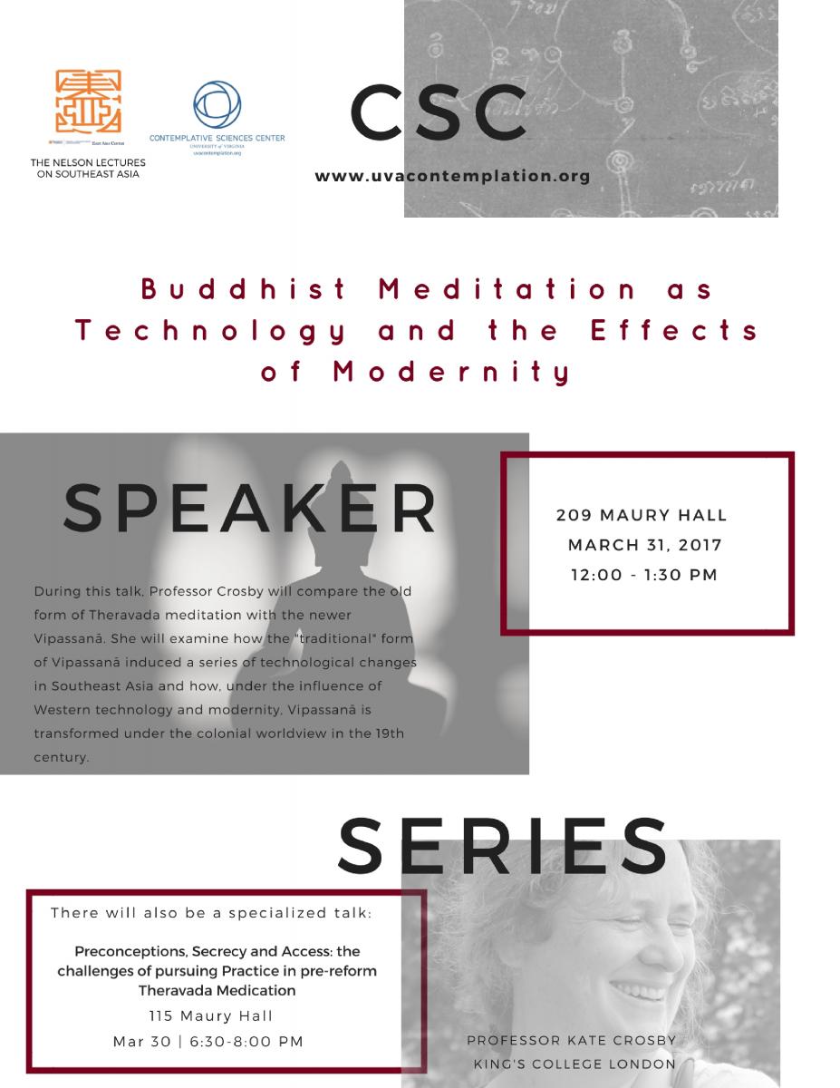Kate Crosby - Buddhist Mediation as Technology and the Effects of Modernity (12:00pm @ Maury 209)