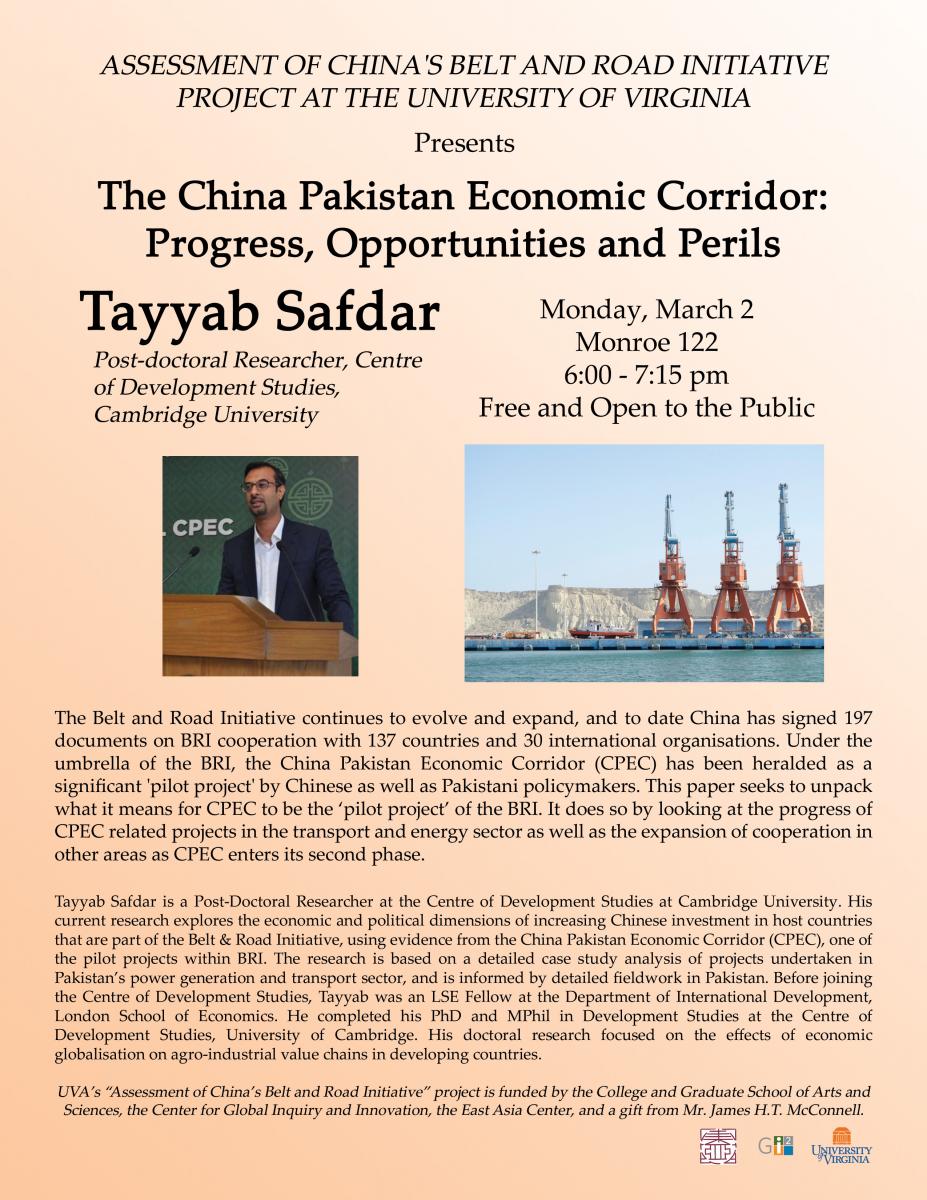Tayyab Safdar presents "The China Pakistan Economic Corridor: Progress, Opportunities and Perils"
