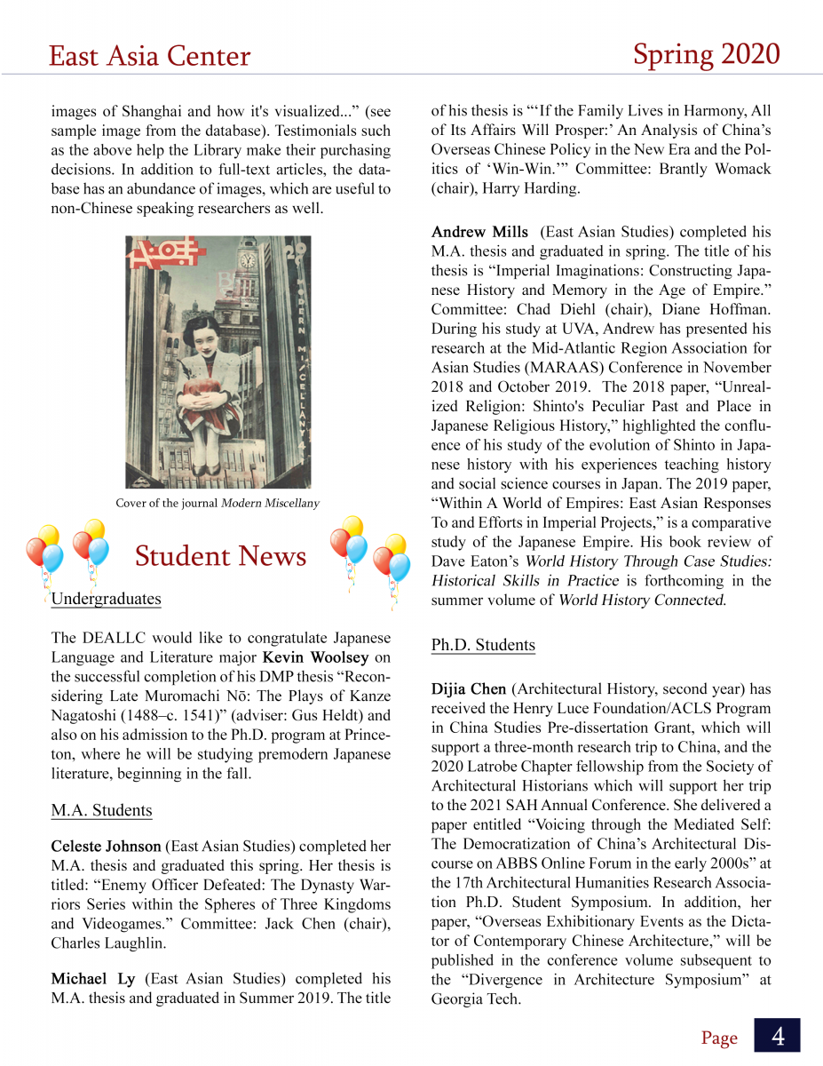 The East Asia Center Newsletter Spring 2020 Part 4