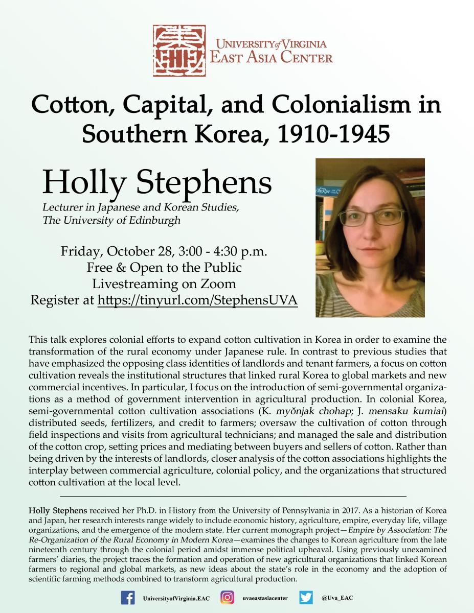 Cotton, Capital, and Colonialism in Southern Korea, 1910-1945 flyer